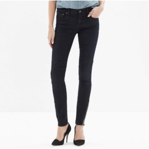 Madewell Skinny Zip Ankle Rebel Dark Moto Jeans 24 - Picture 2 of 8